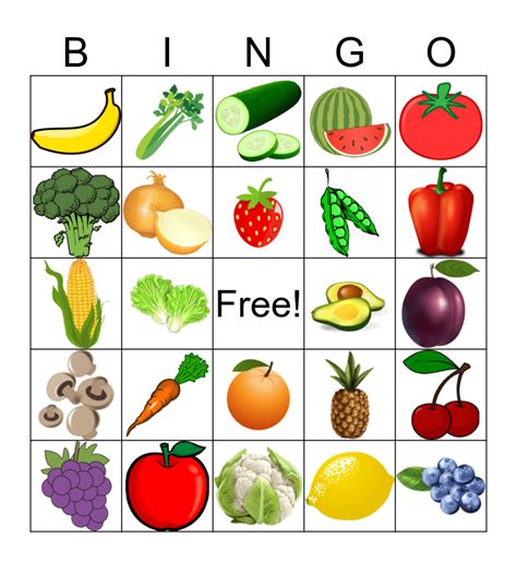 Free Fruits and Vegetables Bingo .